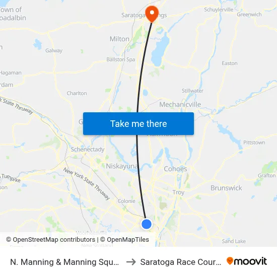 N. Manning & Manning Square to Saratoga Race Course map