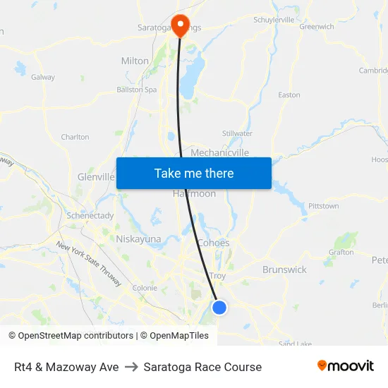 Rt4 & Mazoway Ave to Saratoga Race Course map
