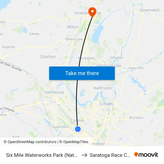 Six Mile Waterworks Park (Nature Bus) to Saratoga Race Course map