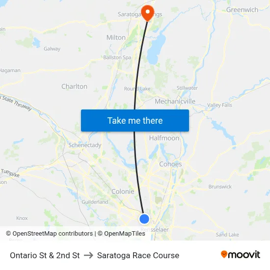 Ontario St & 2nd St to Saratoga Race Course map