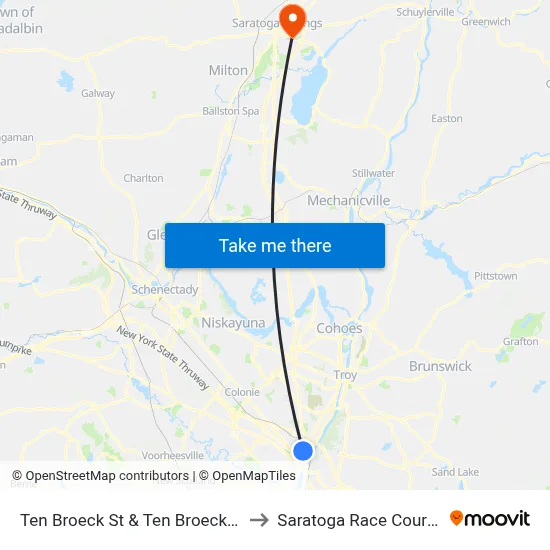 Ten Broeck St & Ten Broeck Pl to Saratoga Race Course map