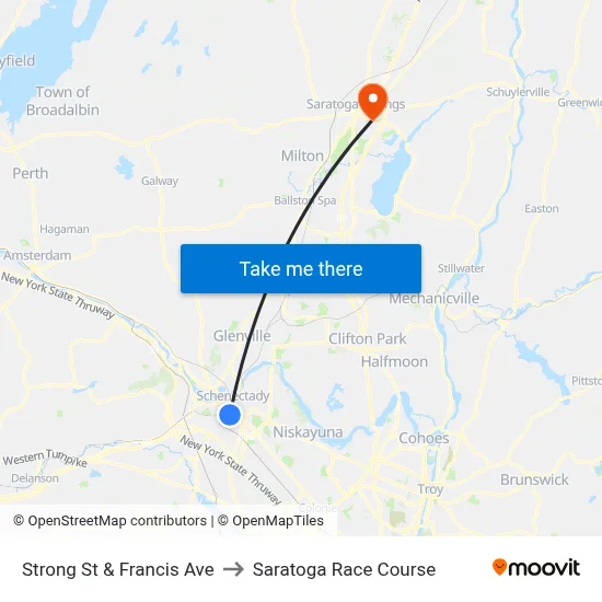 Strong St & Francis Ave to Saratoga Race Course map