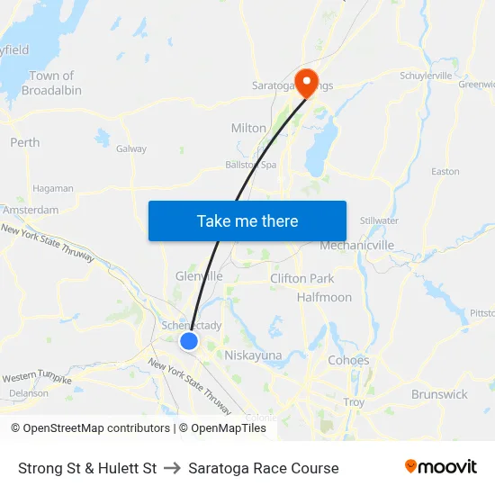 Strong St & Hulett St to Saratoga Race Course map