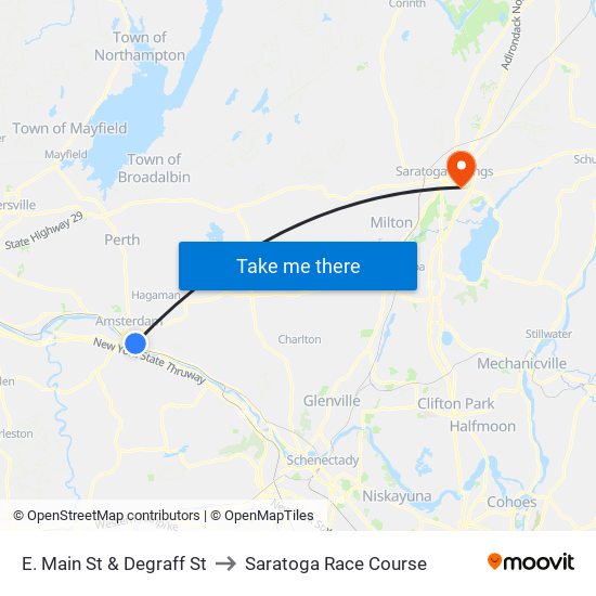 E. Main St & Degraff St to Saratoga Race Course map