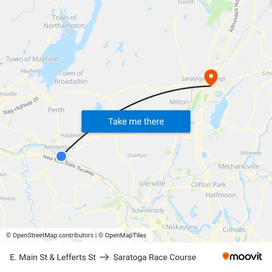 E. Main St & Lefferts St to Saratoga Race Course map