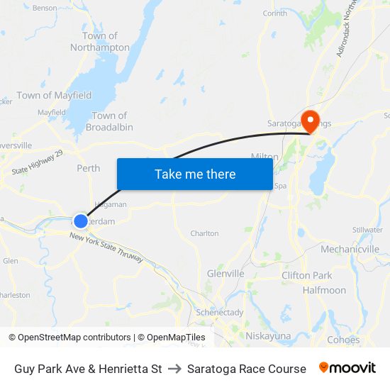 Guy Park Ave & Henrietta St to Saratoga Race Course map