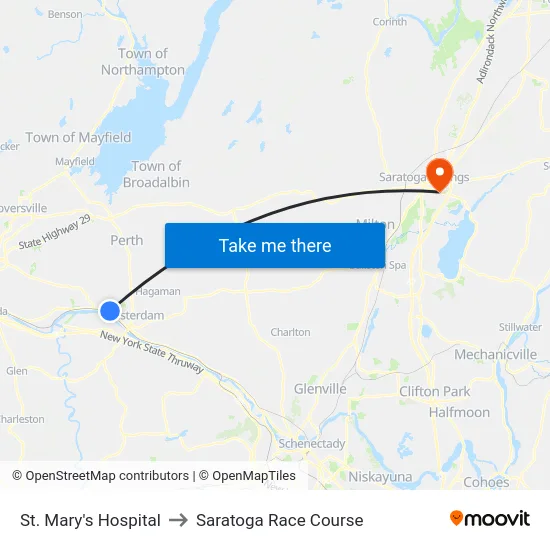 St. Mary's Hospital to Saratoga Race Course map