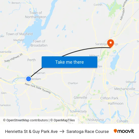Henrietta St & Guy Park Ave to Saratoga Race Course map