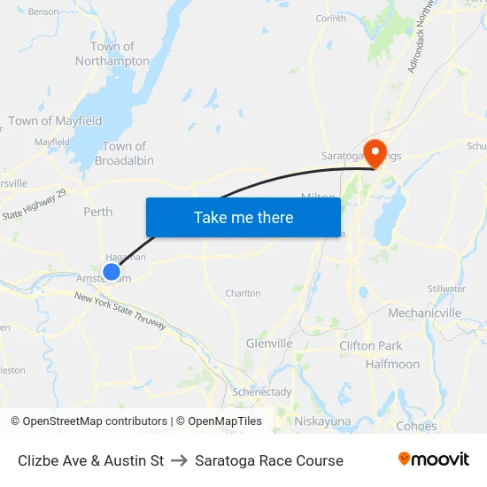 Clizbe Ave & Austin St to Saratoga Race Course map