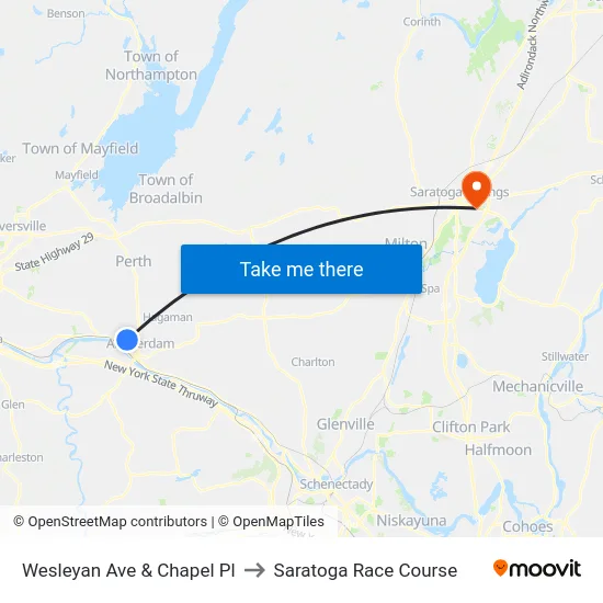 Wesleyan Ave & Chapel Pl to Saratoga Race Course map