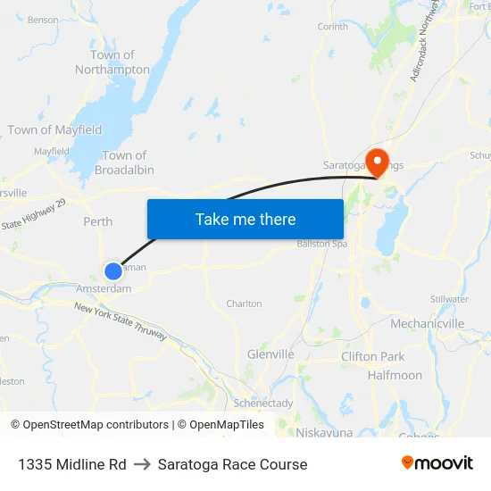 1335 Midline Rd to Saratoga Race Course map