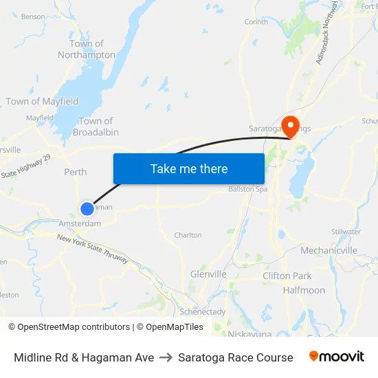 Midline Rd & Hagaman Ave to Saratoga Race Course map