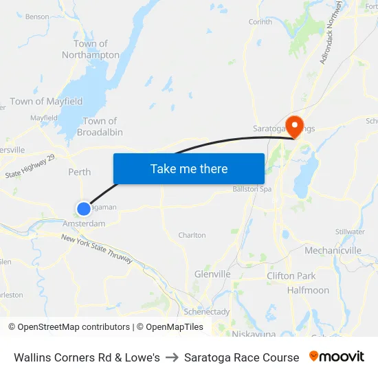 Wallins Corners Rd & Lowe's to Saratoga Race Course map