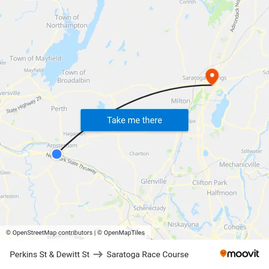 Perkins St & Dewitt St to Saratoga Race Course map
