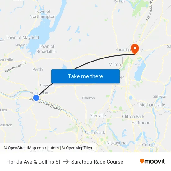 Florida Ave & Collins St to Saratoga Race Course map