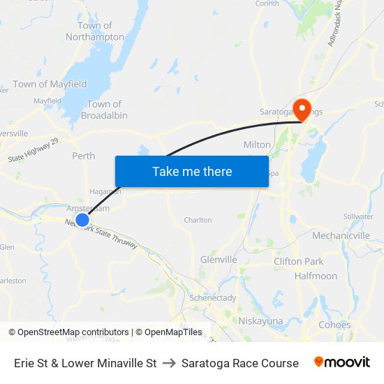 Erie St & Lower Minaville St to Saratoga Race Course map