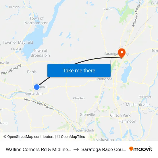 Wallins Corners Rd & Midline Rd to Saratoga Race Course map