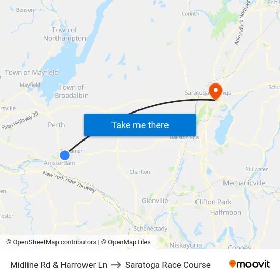 Midline Rd & Harrower Ln to Saratoga Race Course map