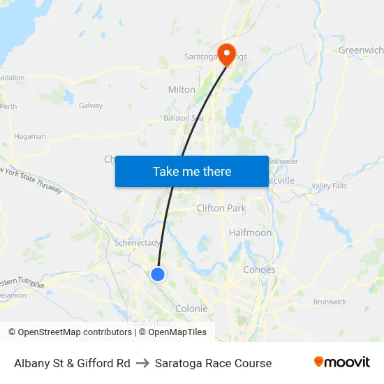 Albany St & Gifford Rd to Saratoga Race Course map