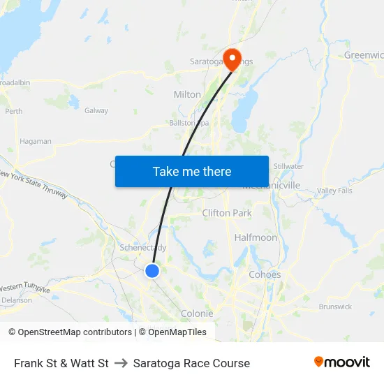 Frank St & Watt St to Saratoga Race Course map