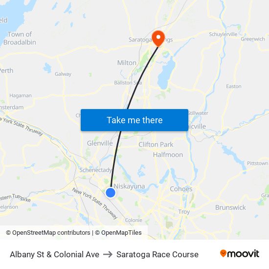 Albany St & Colonial Ave to Saratoga Race Course map
