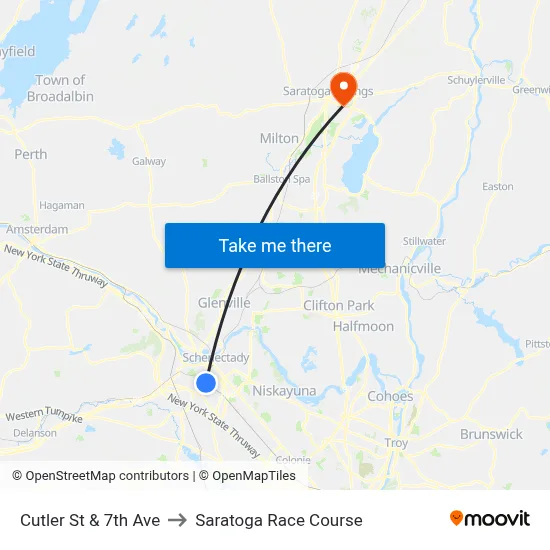 Cutler St & 7th Ave to Saratoga Race Course map