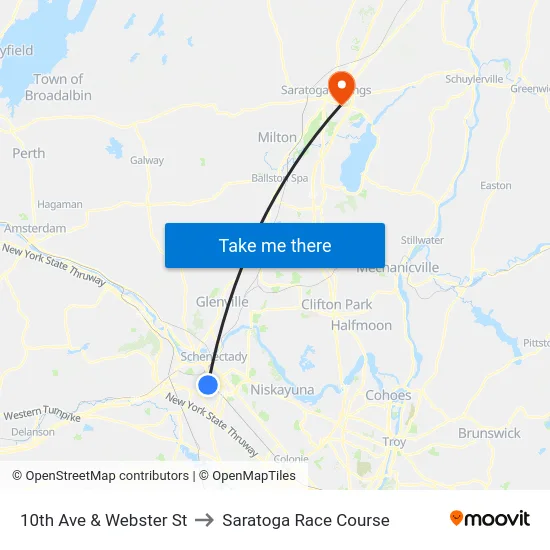 10th Ave & Webster St to Saratoga Race Course map