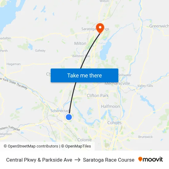 Central Pkwy & Parkside Ave to Saratoga Race Course map