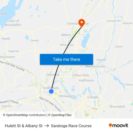 Hulett St & Albany St to Saratoga Race Course map