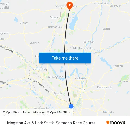Livingston Ave & Lark St to Saratoga Race Course map