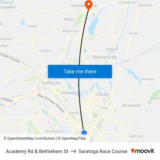 Academy Rd & Bethlehem St to Saratoga Race Course map