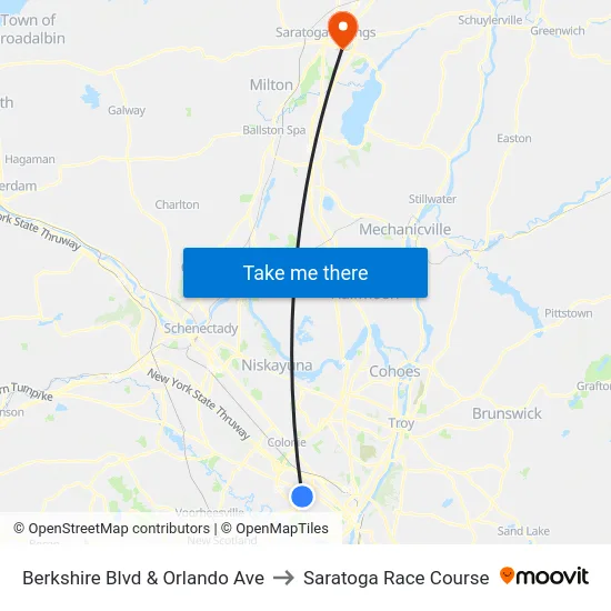 Berkshire Blvd & Orlando Ave to Saratoga Race Course map