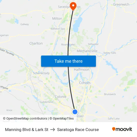 Manning Blvd & Lark St to Saratoga Race Course map