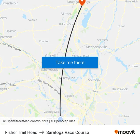 Fisher Trail Head to Saratoga Race Course map