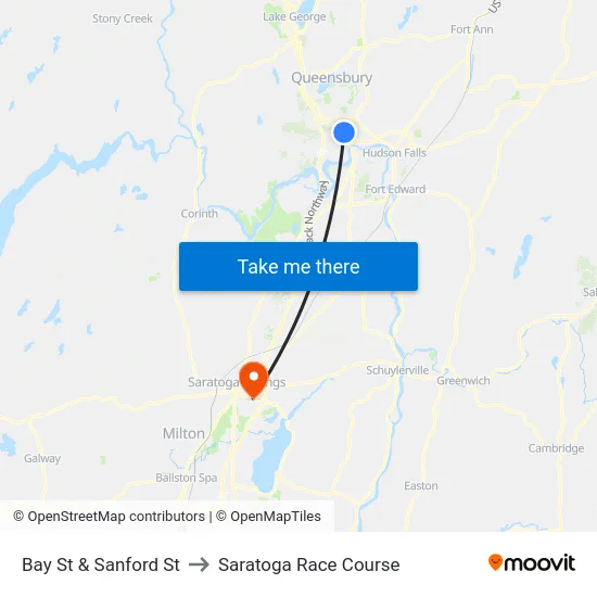 Bay St & Sanford St to Saratoga Race Course map