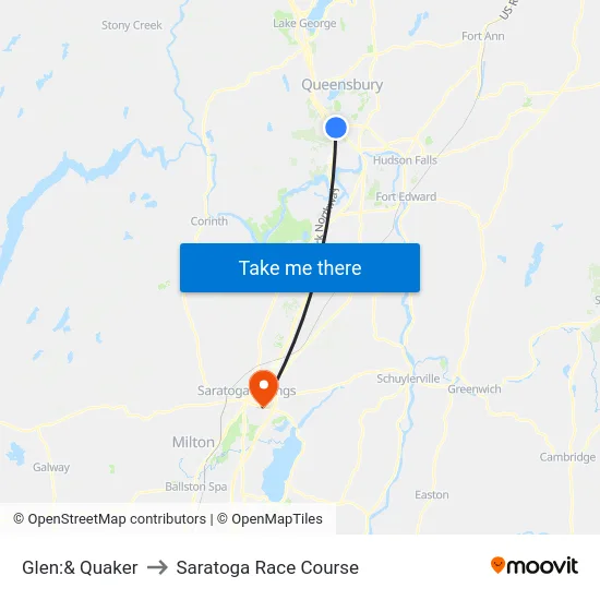 Glen:& Quaker to Saratoga Race Course map