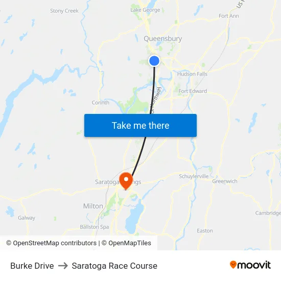 Burke Drive to Saratoga Race Course map