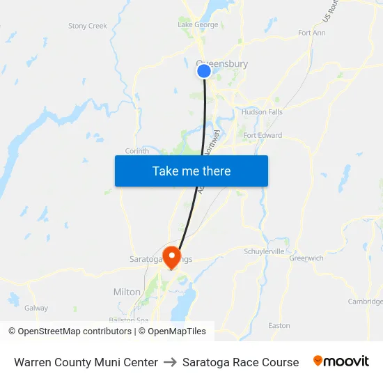Warren County Muni Center to Saratoga Race Course map