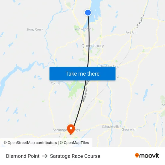 Diamond Point to Saratoga Race Course map