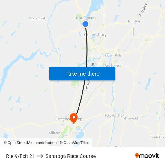 Rte 9/Exit 21 to Saratoga Race Course map