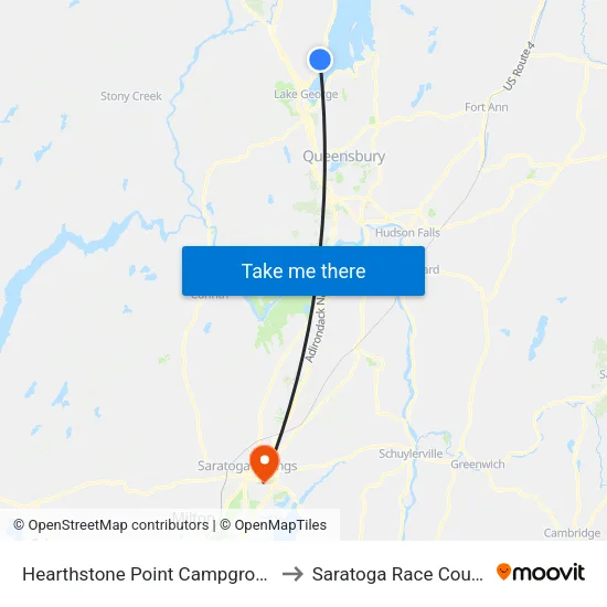 Hearthstone Point Campground to Saratoga Race Course map