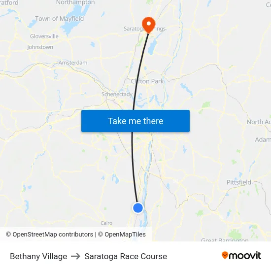 Bethany Village to Saratoga Race Course map