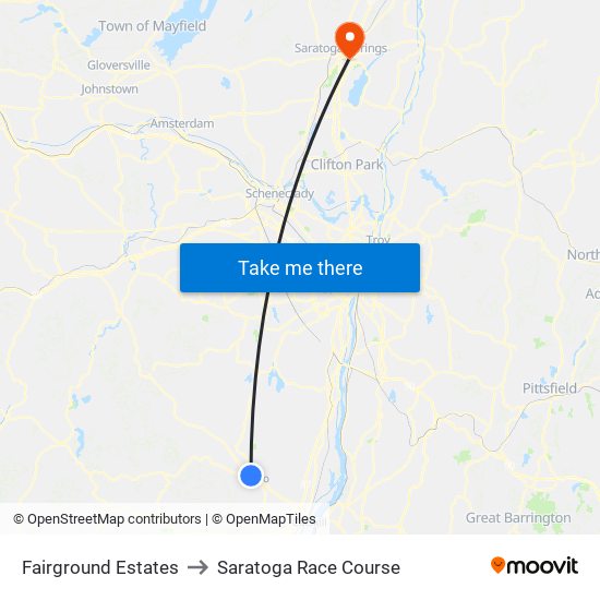 Fairground Estates to Saratoga Race Course map