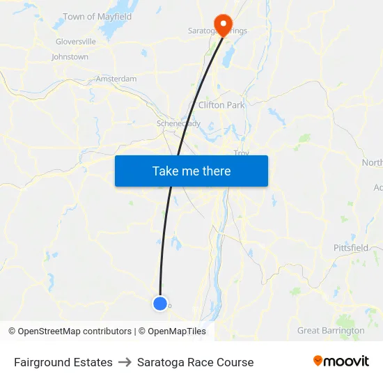 Fairground Estates to Saratoga Race Course map