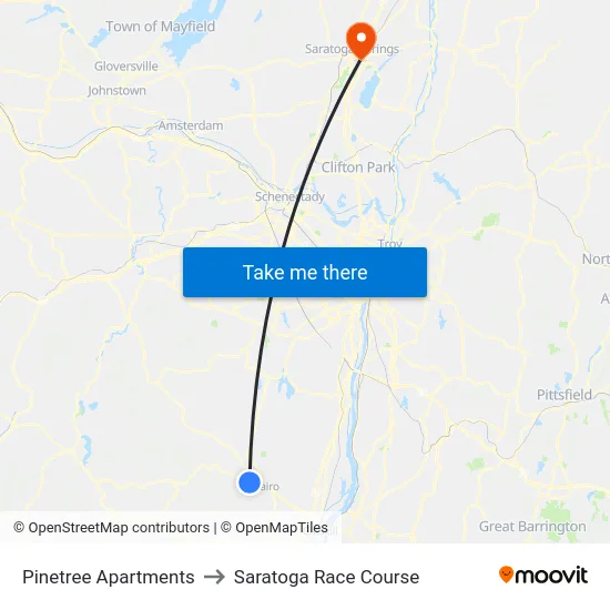 Pinetree Apartments to Saratoga Race Course map