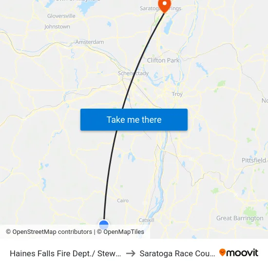 Haines Falls Fire Dept./ Stewart's to Saratoga Race Course map