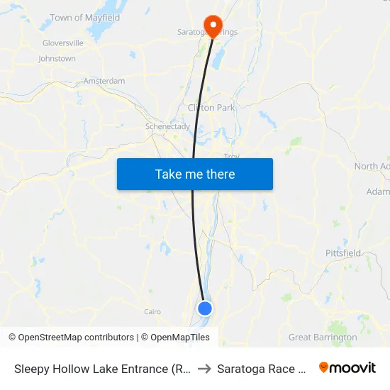 Sleepy Hollow Lake Entrance (Route 385) to Saratoga Race Course map