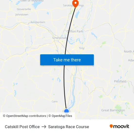 Catskill Post Office to Saratoga Race Course map