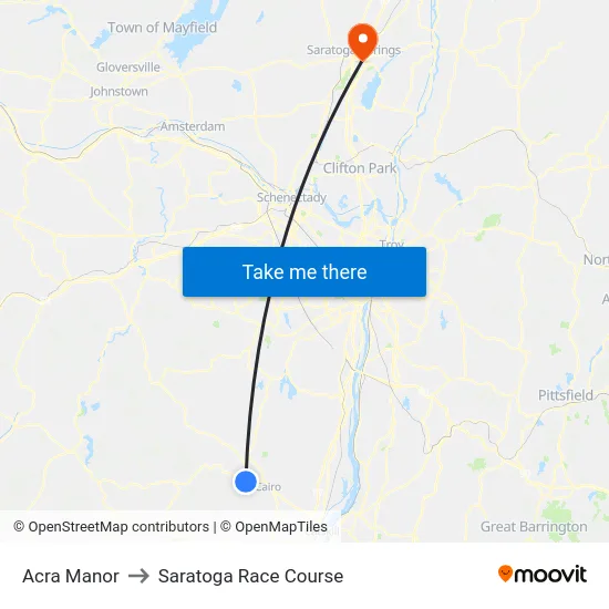 Acra Manor to Saratoga Race Course map