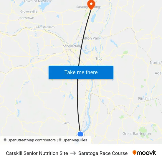 Catskill Senior Nutrition Site to Saratoga Race Course map